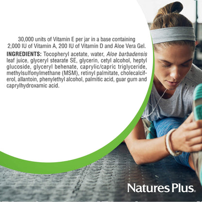 Natures Plus Vitamin E Cream – 30,000 IU, 2.2 oz | Moisturizes Dry Skin | Vegan & Paraben-Free
