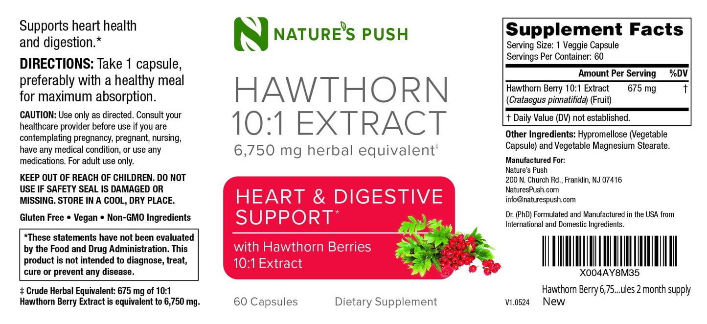 Super Potent Hawthorn Berry 10:1 Extract Capsules – Heart Health, Digestion & Glycemic Support | Non-GMO, Gluten Free, Vegan • USA (60 Count)
