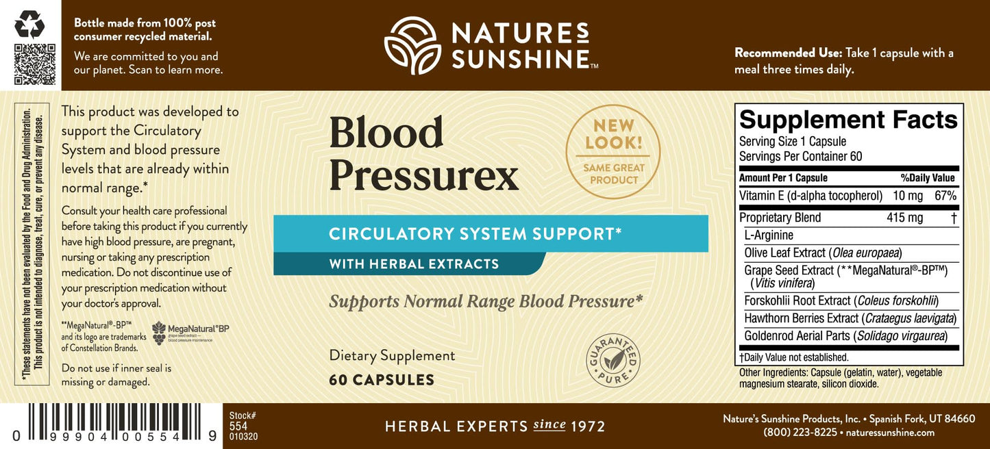Nature's Sunshine Blood Pressurex 60 Capsules – Supports Normal Blood Pressure Range