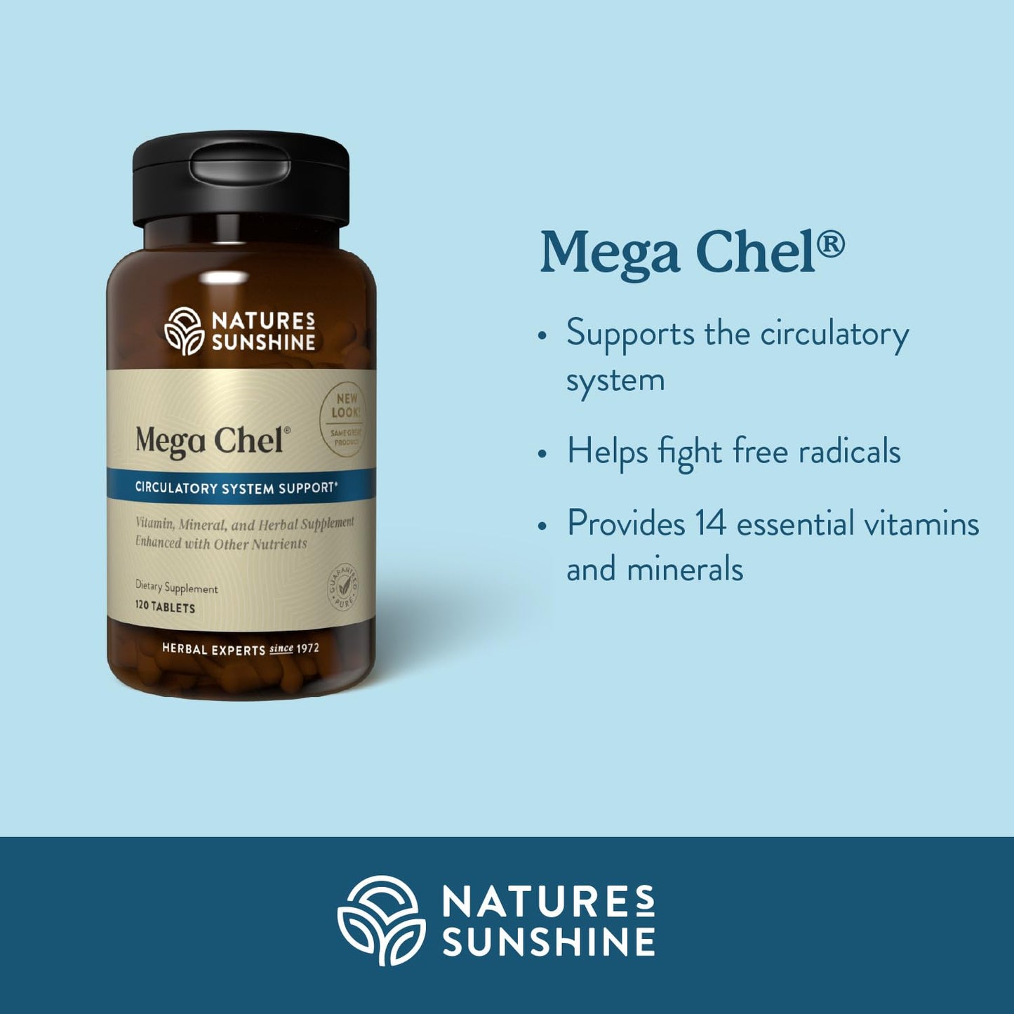 Nature's Sunshine Mega-Chel 120 Tablets – Complete Vitamin with Antioxidants, Herbs & Minerals for Circulatory Support