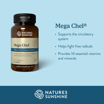 Nature's Sunshine Mega-Chel 120 Tablets – Complete Vitamin with Antioxidants, Herbs & Minerals for Circulatory Support