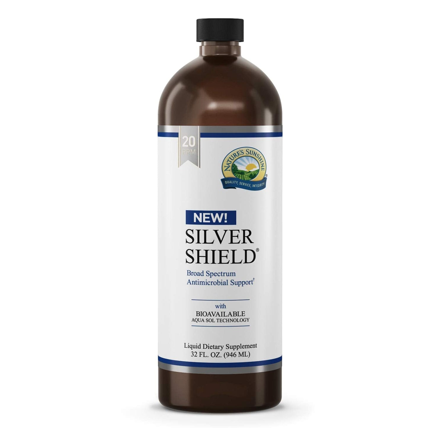 Nature's Sunshine Silver Shield Liquid 32 oz | Aqua Sol Colloidal Silver for Immune Support