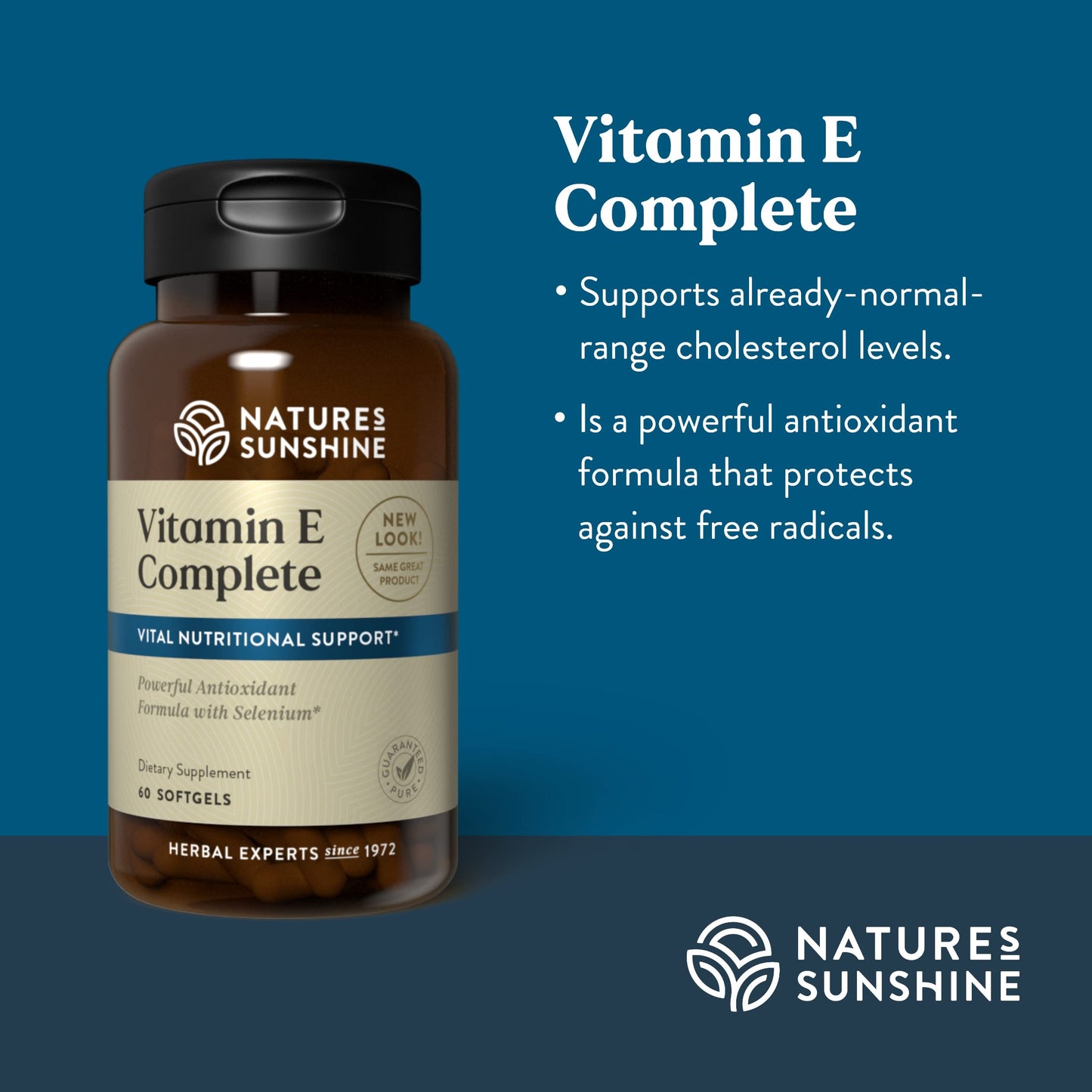 Nature's Sunshine Vitamin E Complete with Selenium | 60 Softgels – All Eight Vitamin E Molecules