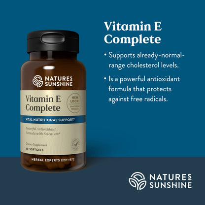 Nature's Sunshine Vitamin E Complete with Selenium | 60 Softgels – All Eight Vitamin E Molecules