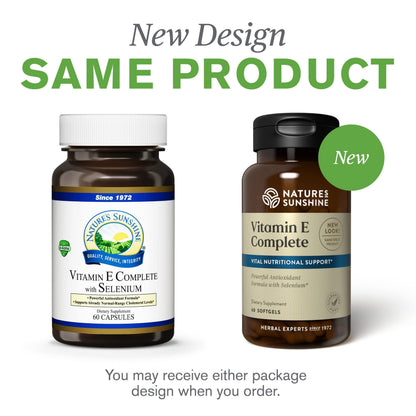 Nature's Sunshine Vitamin E Complete with Selenium | 60 Softgels – All Eight Vitamin E Molecules
