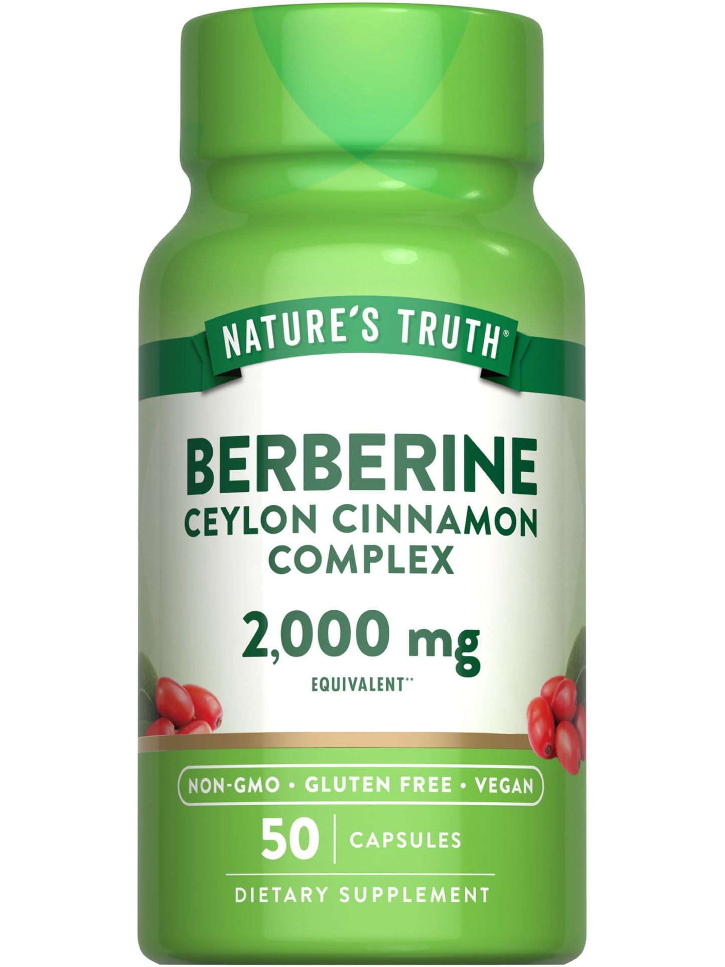Nature's Truth Berberine with Ceylon Cinnamon Complex - 2,000mg, 50 Vegan Capsules | Vegan, Non-GMO, Gluten Free