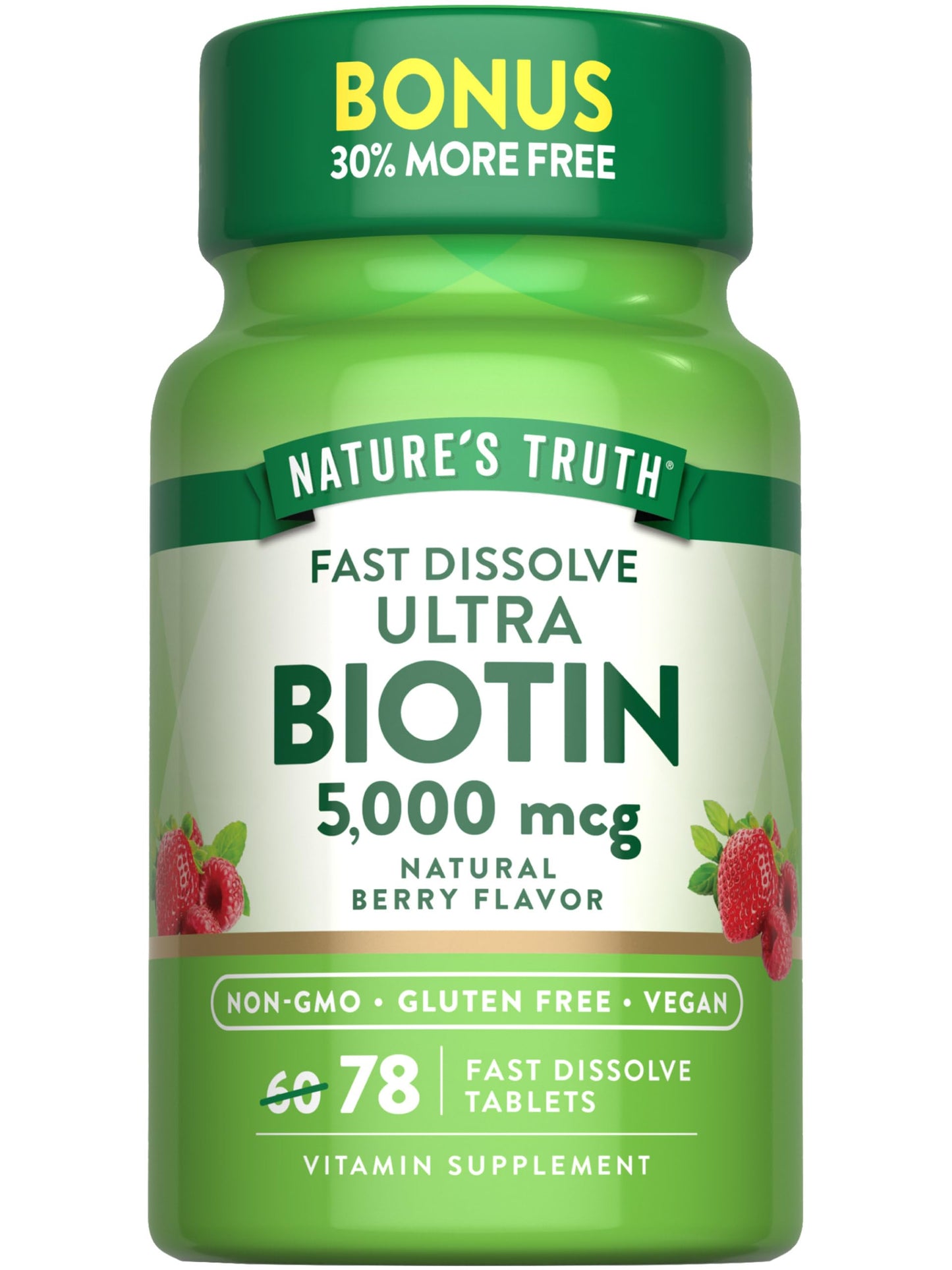 Nature's Truth Biotin 5000mcg - 78 Fast-Dissolve Tablets, Berry Flavor, Vegan & Gluten Free