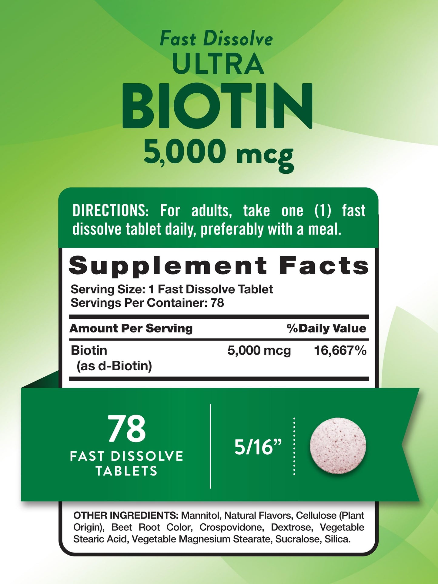 Nature's Truth Biotin 5000mcg - 78 Fast-Dissolve Tablets, Berry Flavor, Vegan & Gluten Free