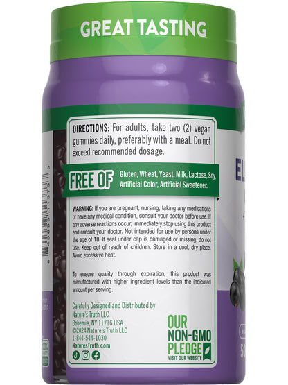 Nature's Truth Black Elderberry Gummies – Vegan, Gluten Free, Non-GMO | Vitamin C & Zinc