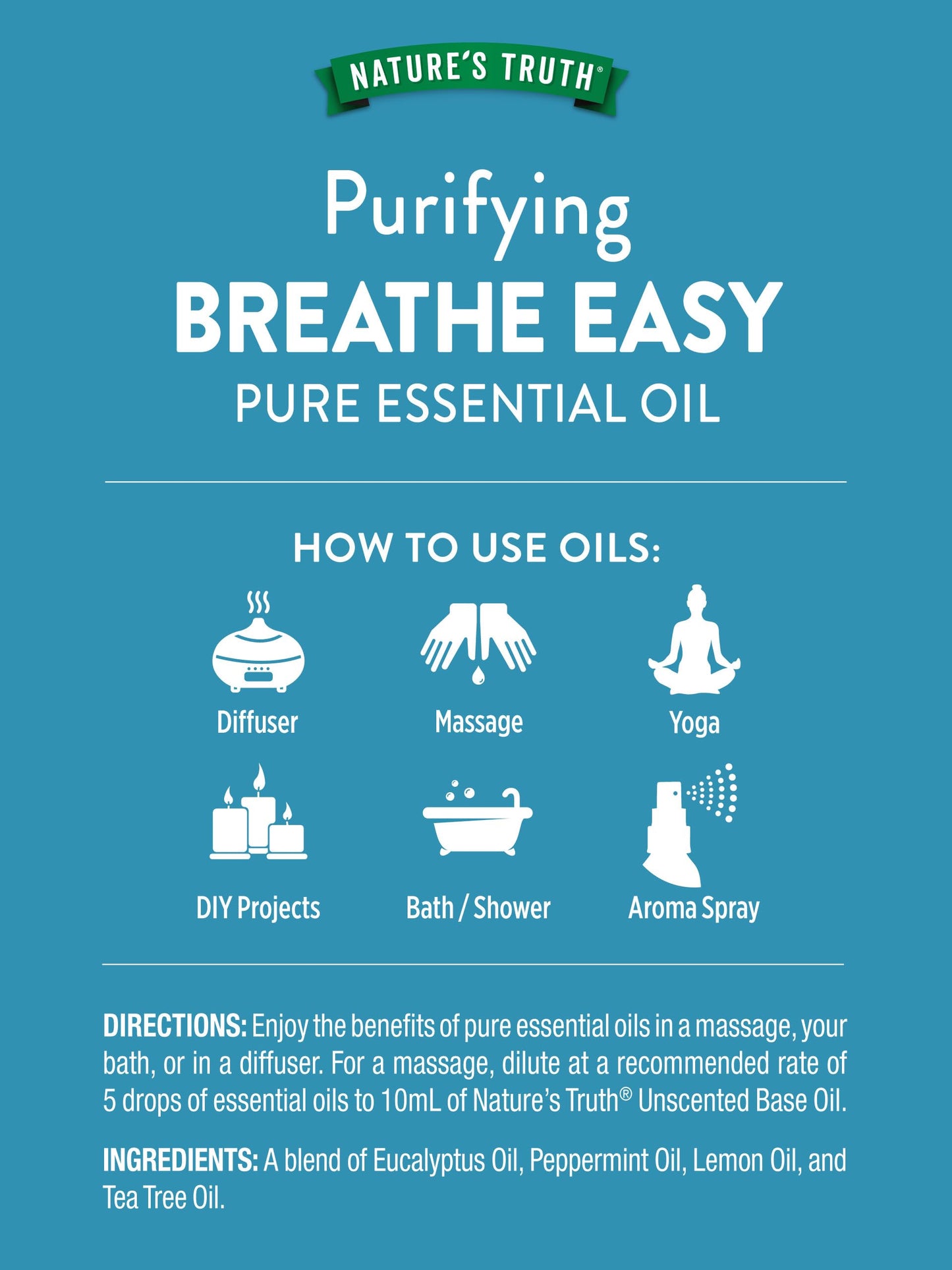 Nature's Truth Breathe Easy Essential Oil Blend 15 mL – Eucalyptus, Peppermint, Lemon & Tea Tree