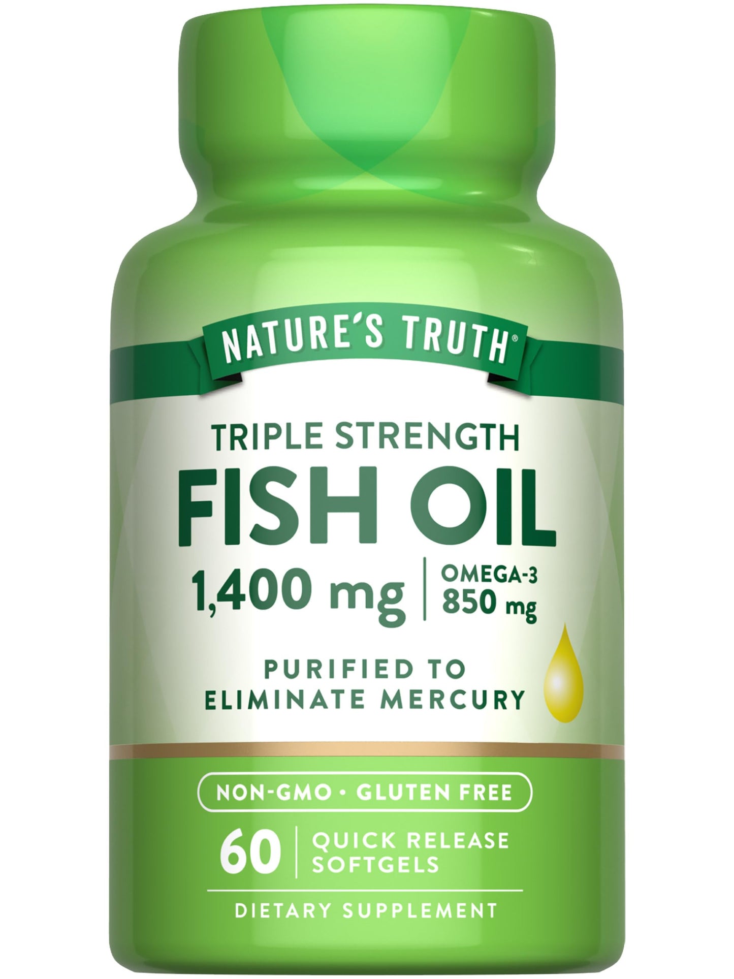 Nature's Truth Triple Strength Fish Oil Softgels - 1400 mg | 60 Count | Active Omega-3 | Non-GMO & Gluten Free