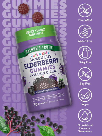 Nature's Truth Kids Elderberry Gummies | 50 Count | Zinc & Vitamin C | Vegan, Non-GMO & Gluten Free