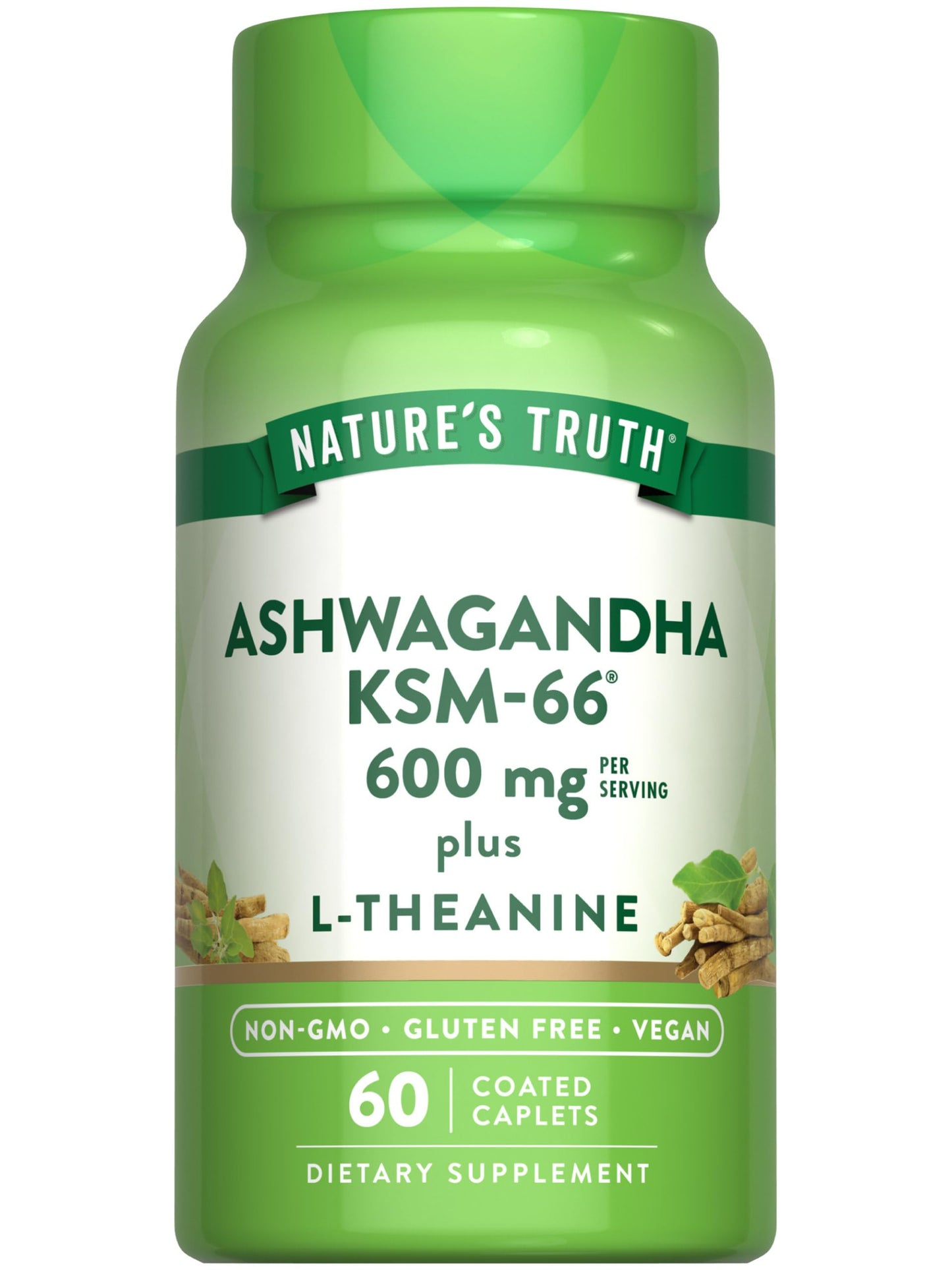 Nature's Truth KSM-66 Ashwagandha with L-Theanine | 60 Caplets | Vegan, Non-GMO, Gluten Free