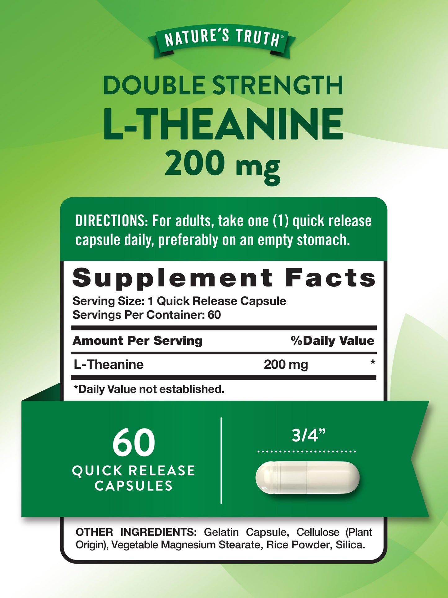 Nature's Truth L Theanine | 200mg | 60 Quick Release Capsules | Non-GMO & Gluten Free