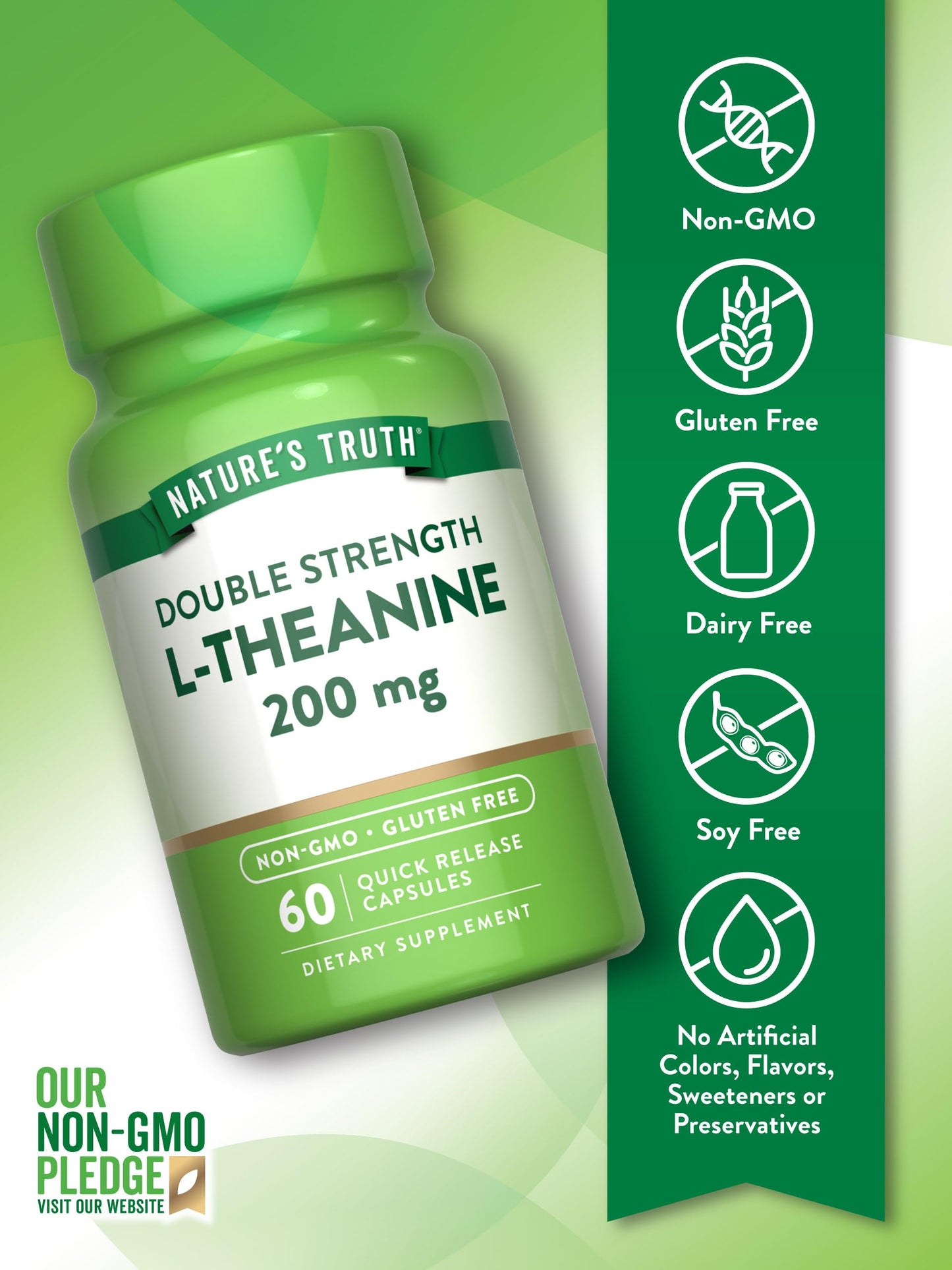Nature's Truth L Theanine | 200mg | 60 Quick Release Capsules | Non-GMO & Gluten Free