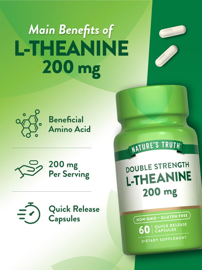 Nature's Truth L Theanine | 200mg | 60 Quick Release Capsules | Non-GMO & Gluten Free