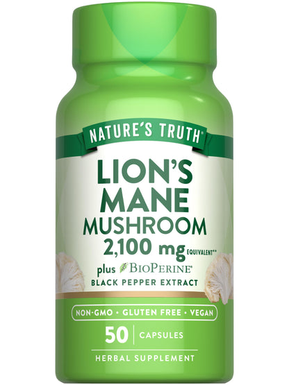 Nature's Truth Lions Mane 2100mg Capsules - 50 Count - Vegan, Gluten Free & Non-GMO