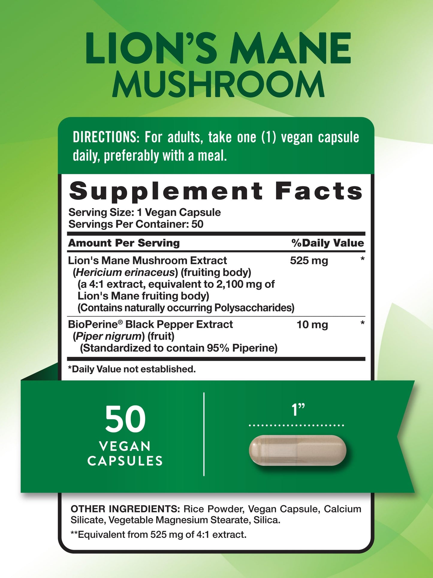 Nature's Truth Lions Mane 2100mg Capsules - 50 Count - Vegan, Gluten Free & Non-GMO