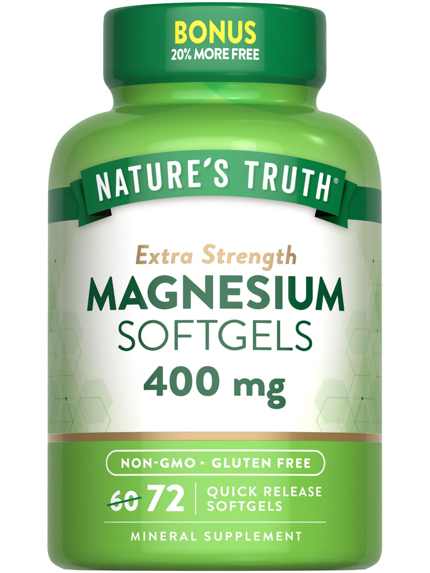 Nature's Truth Magnesium 400mg – 72 Softgels | Extra Strength, Non-GMO, Gluten Free