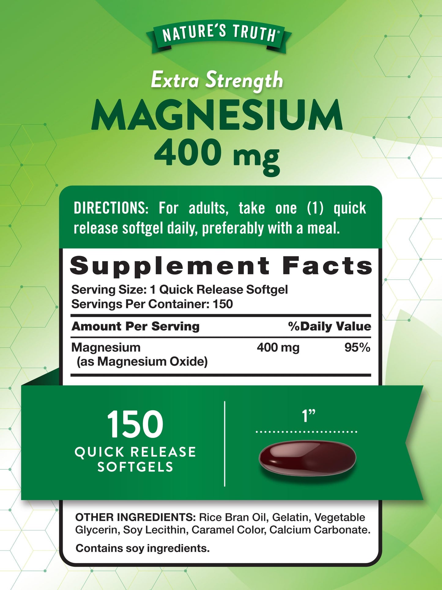 Nature's Truth Magnesium Supplement | 400mg | 150 Softgels | Magnesium Oxide | Non-GMO & Gluten Free Mineral