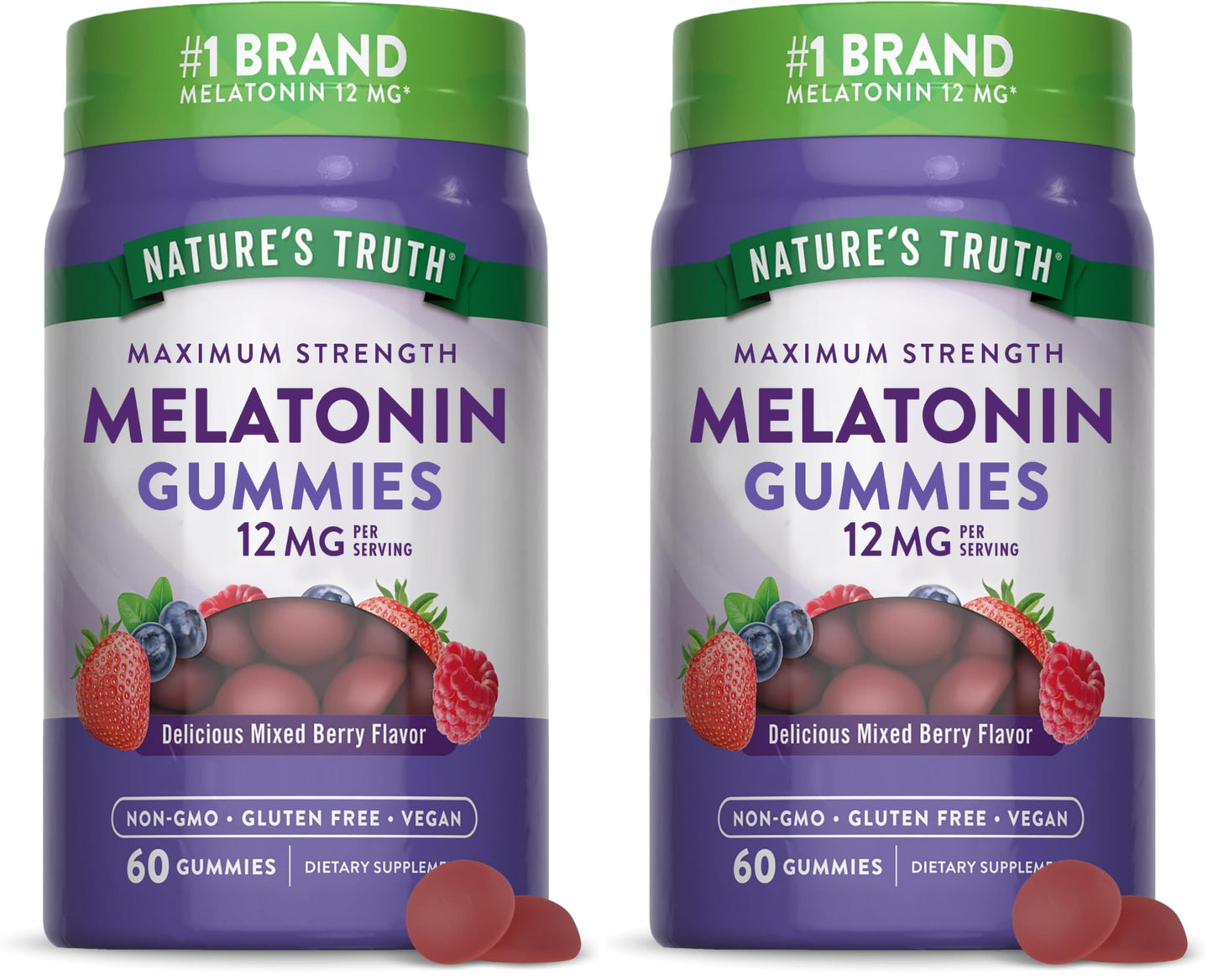 Nature's Truth Melatonin Gummies 12mg – Mixed Berry, Vegan, Non-GMO, Gluten Free (Pack of 2)