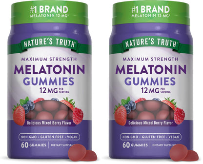 Nature's Truth Melatonin Gummies 12mg – Mixed Berry, Vegan, Non-GMO, Gluten Free (Pack of 2)