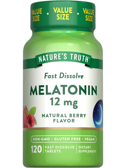 Nature's Truth Melatonin Tablets 12 mg - 120 Count | Vegan, Non-GMO, Gluten Free