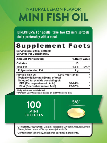 Nature's Truth Mini Fish Oil Omega-3 1340 mg | 100 Softgels | Burpless Lemon