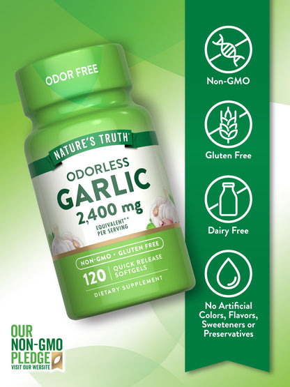Nature's Truth Odorless Garlic 2400 mg | 120 Softgels | Non-GMO, Gluten Free