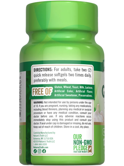 Nature's Truth Odorless Garlic 2400 mg | 120 Softgels | Non-GMO, Gluten Free