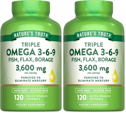Nature's Truth Omega 3-6-9 Softgels – Triple Strength 3600 mg | Pack of 2