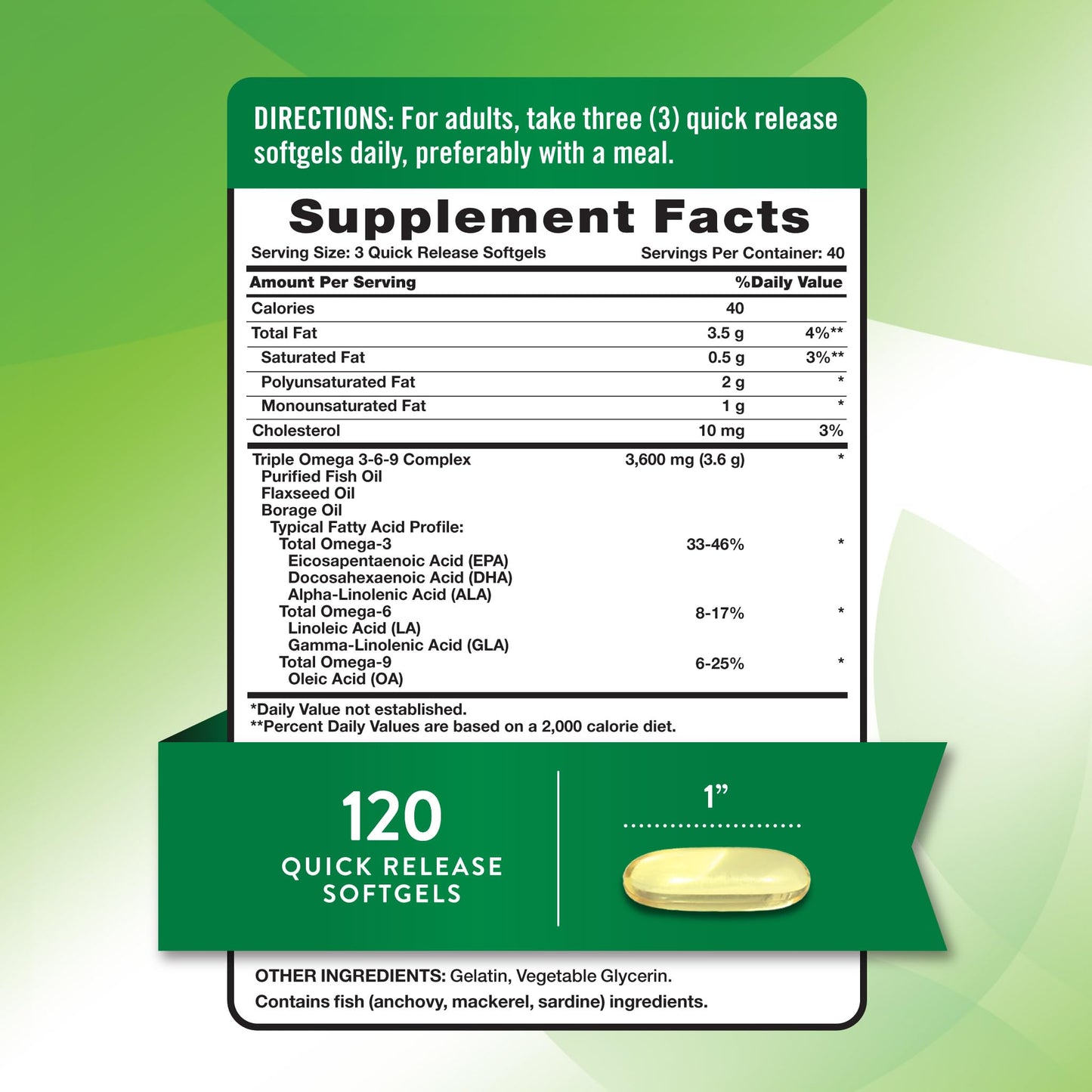 Nature's Truth Omega 3-6-9 Softgels – Triple Strength 3600 mg | Pack of 2