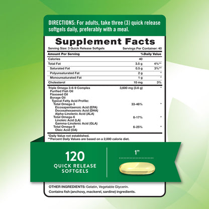 Nature's Truth Omega 3-6-9 Softgels – Triple Strength 3600 mg | Pack of 2