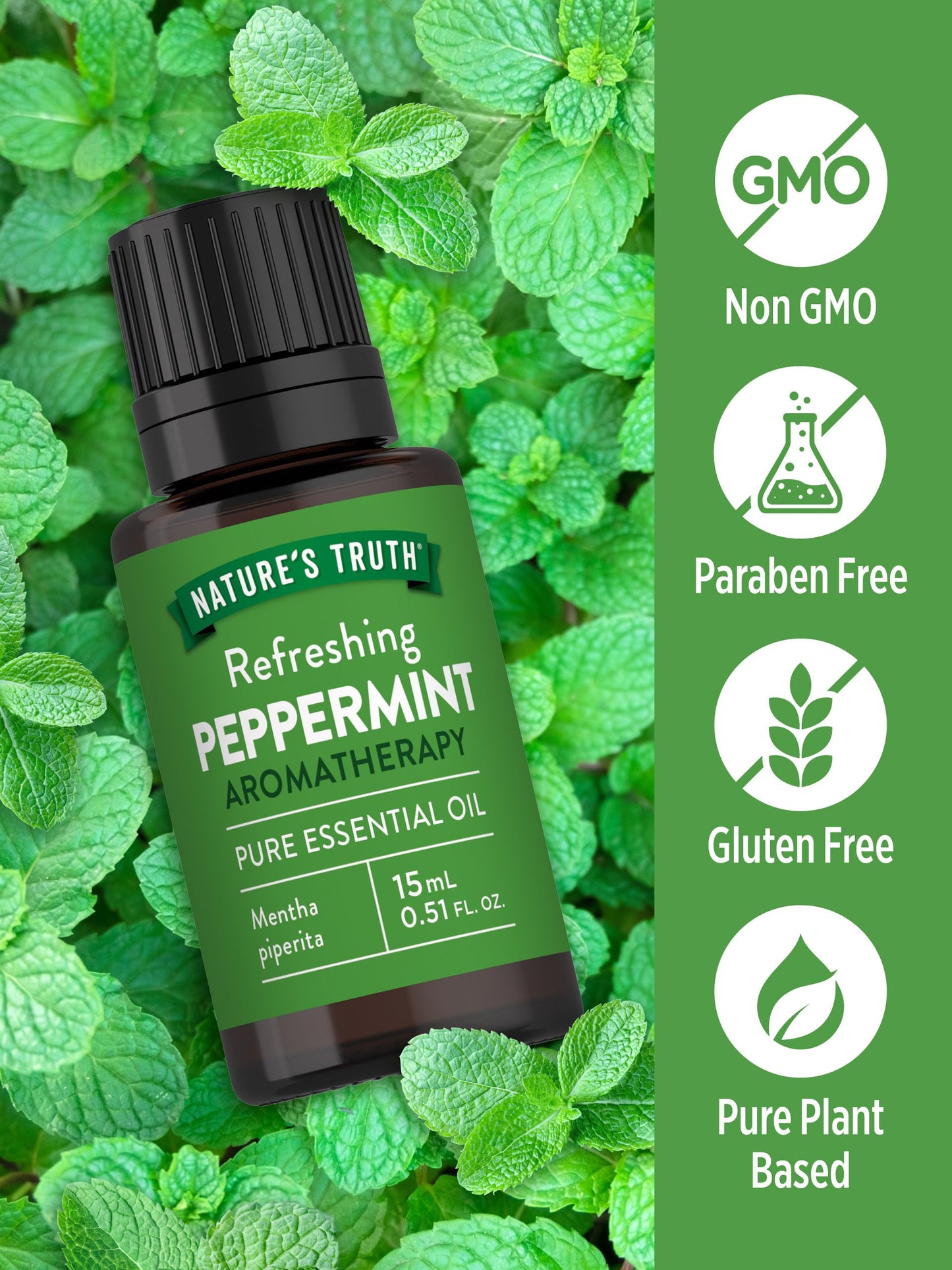 Nature's Truth Peppermint Essential Oil 15 mL | Diffusers & Aromatherapy | Plant-Based, Non-GMO & Gluten Free