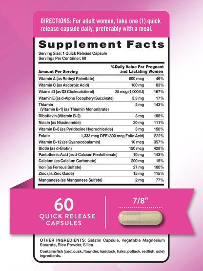 Nature's Truth Prenatal Vitamins with Folic Acid - 60 Capsules | Non-GMO & Gluten Free