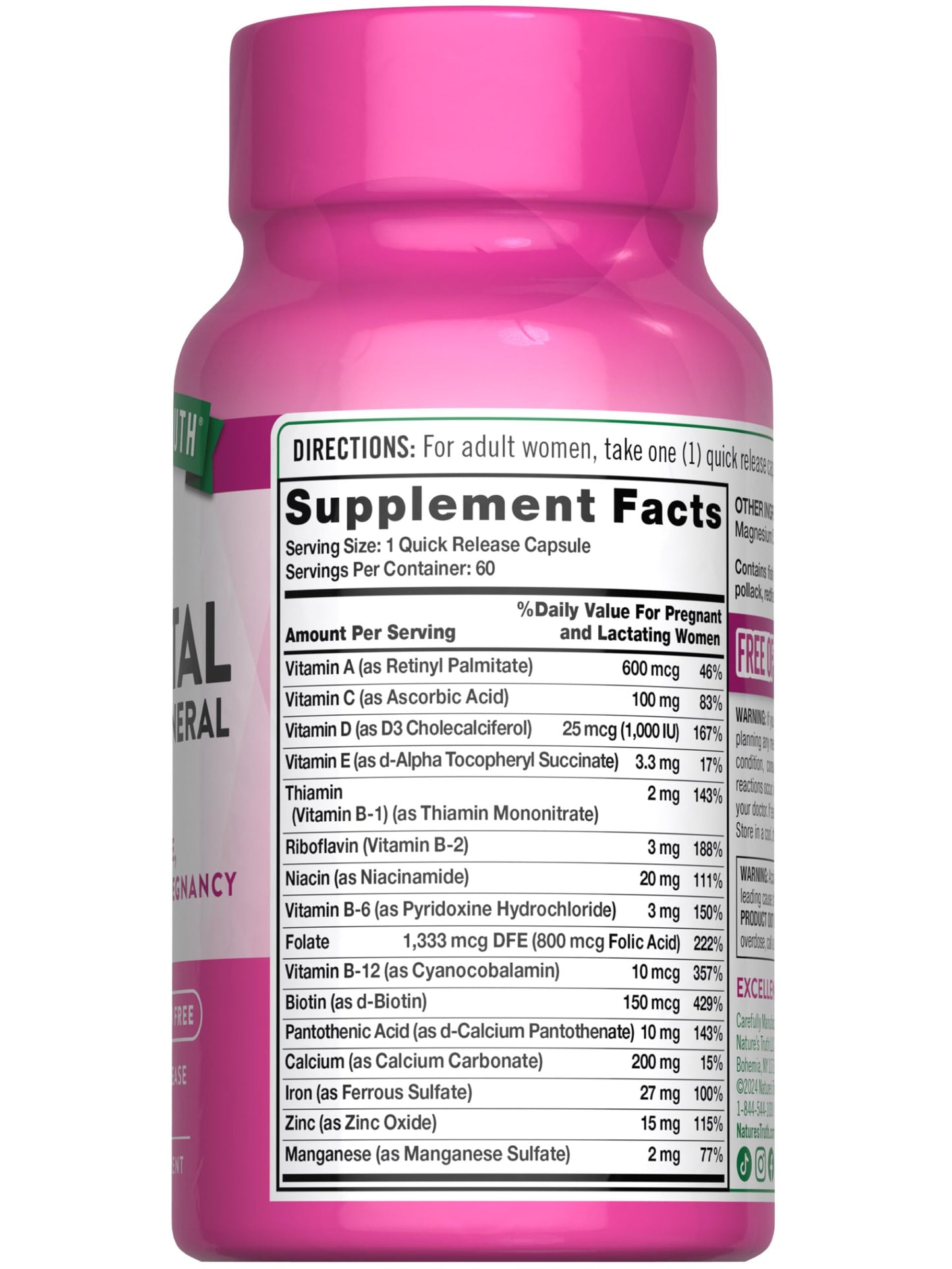 Nature's Truth Prenatal Vitamins with Folic Acid - 60 Capsules | Non-GMO & Gluten Free