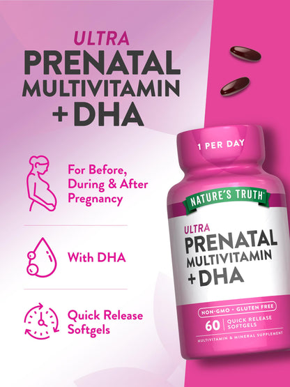 Nature's Truth Prenatal Vitamins for Women - DHA & Folic Acid, 60 Softgels