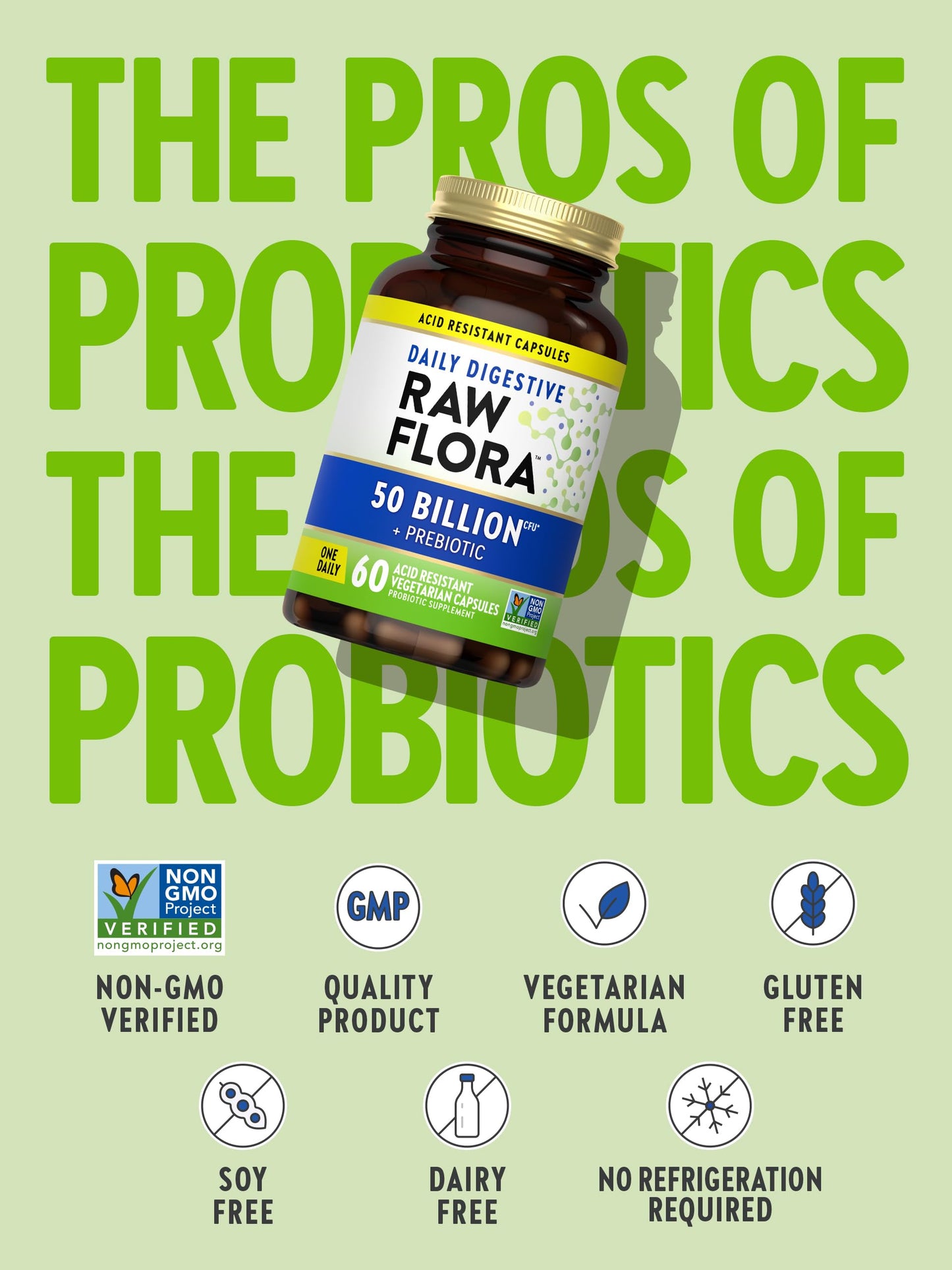 Raw Flora Probiotic with Prebiotics – 50B CFU Daily Digestive Capsules