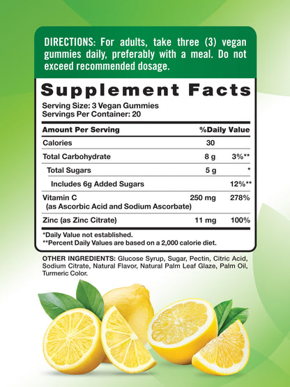 Nature's Truth Vitamin C Gummies with Zinc for Adults – 60 Count | Immune Support, Vegan & Gluten Free
