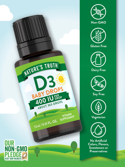 Nature's Truth Vitamin D Drops for Infants | 400 IU (D3) | 9.2 mL | Vegetarian, Non-GMO & Gluten Free | Pack of 2