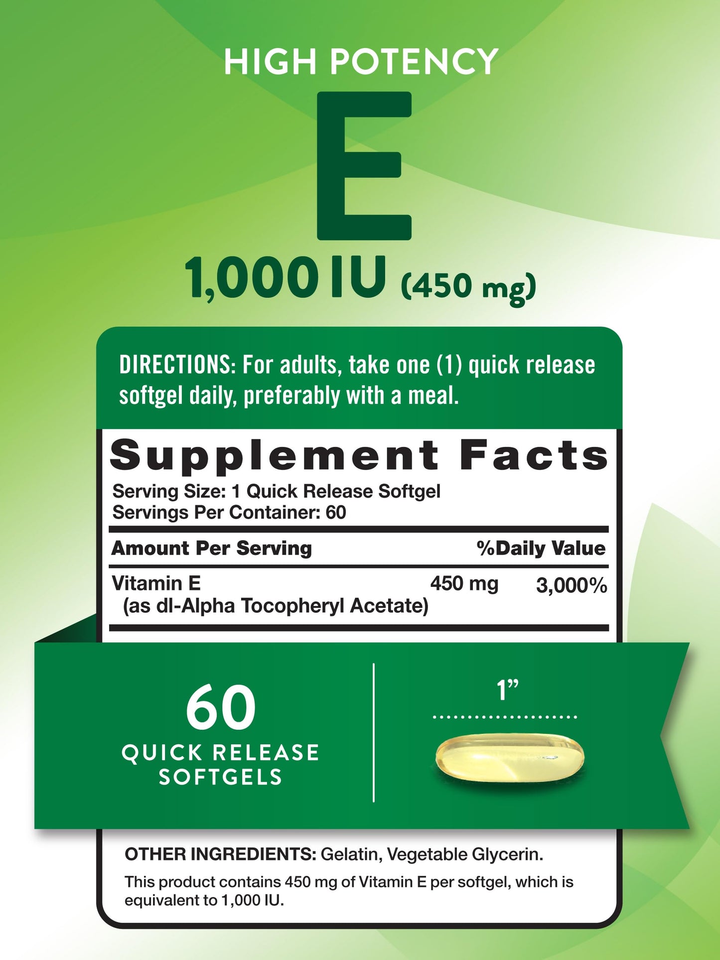Nature's Truth Vitamin E Softgels 1000 IU - 60 Count | Non-GMO & Gluten Free