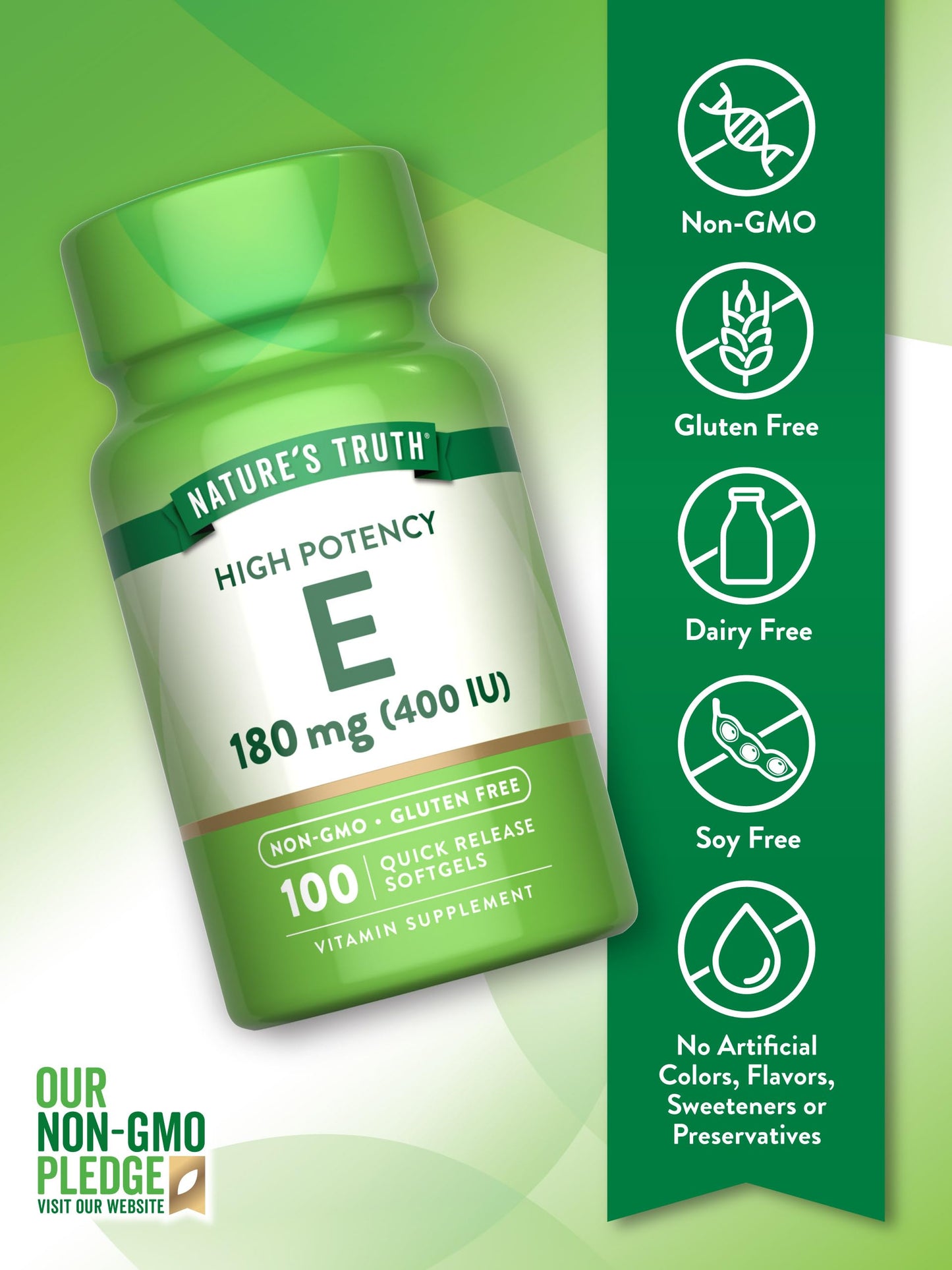 Nature's Truth Vitamin E Softgels - 400 IU (180 mg) - 100 Count - Non-GMO & Gluten Free