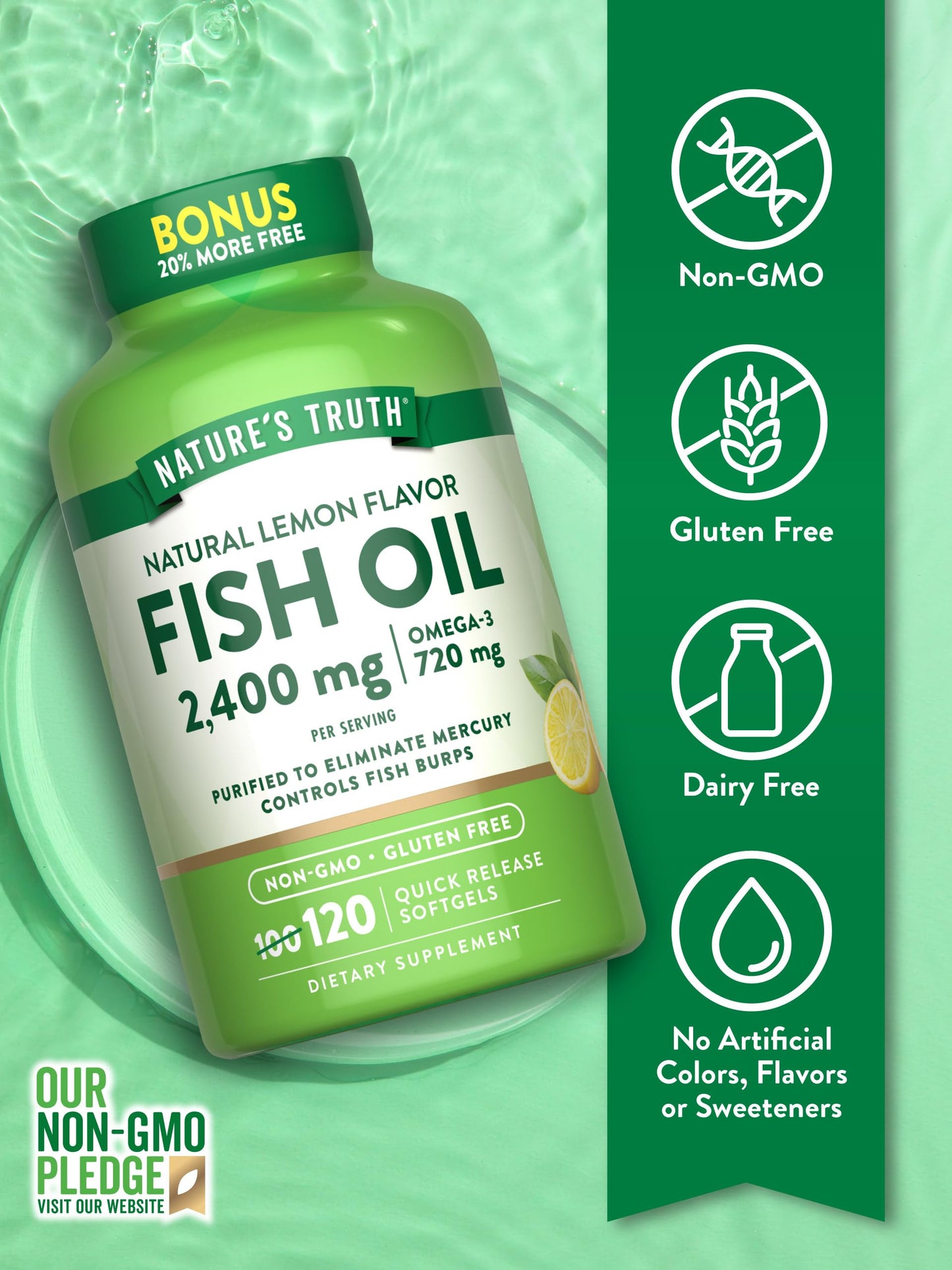 Nature's Truth Fish Oil 2400mg - 120 Quick Release Softgels | 720mg Omega-3