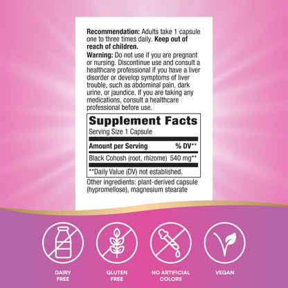 Nature's Way Black Cohosh Root – 540 mg per Serving, 100 Capsules, Non-GMO Project Verified