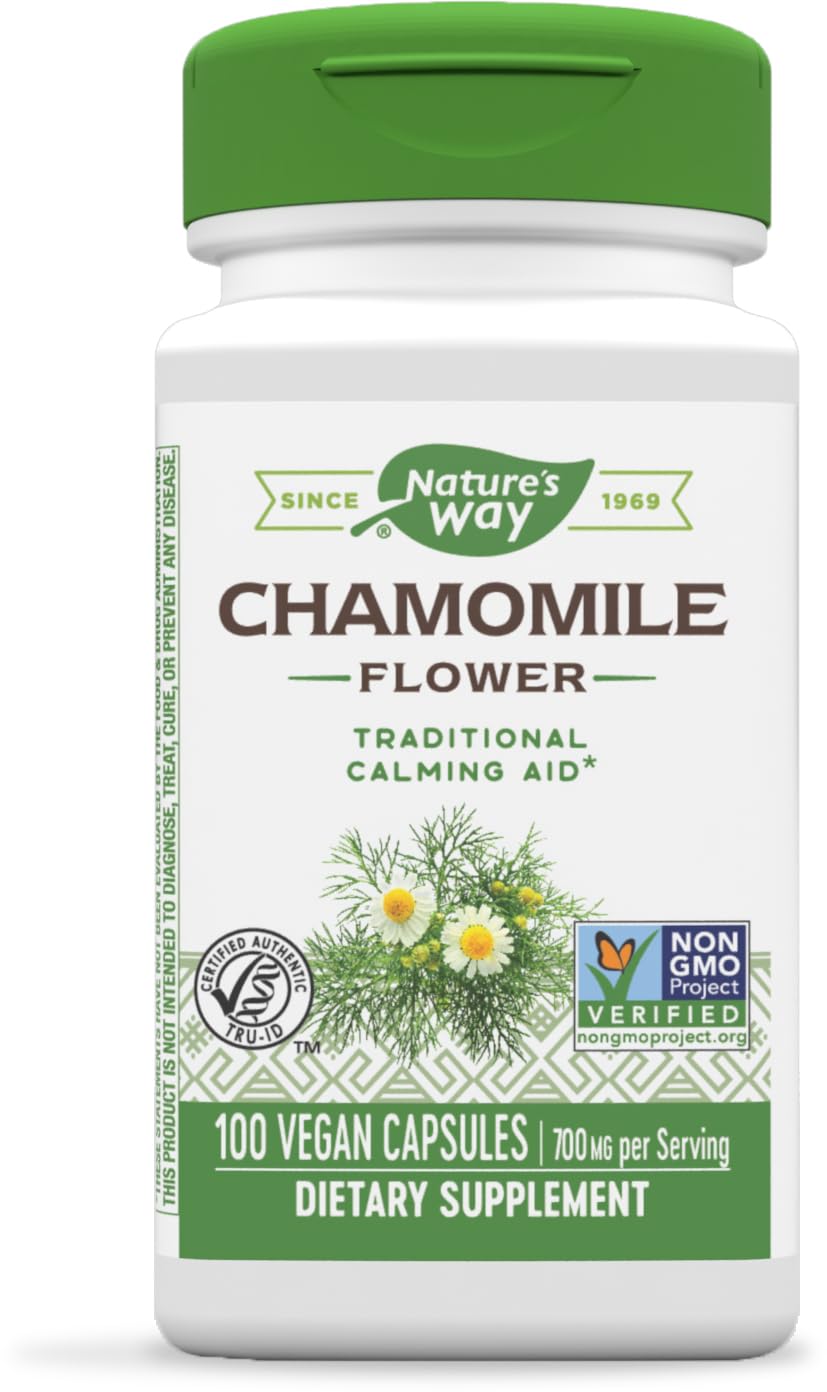 Nature's Way Chamomile Flower 700 mg | Calming Herbal Supplement | Non-GMO, Gluten Free | 100 Vegan Capsules