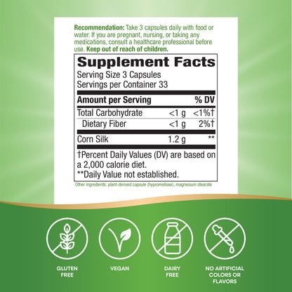 Nature's Way Corn Silk - 1,200 mg per 3-Capsule Serving | Urinary Health Support | Vegan & Gluten Free - 100 Vegan Capsules