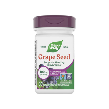 Nature's Way Grape Seed Standardized Extract – Supports Healthy Skin and Veins, Antioxidant Support, Non-GMO, Vegan, 30 Capsules