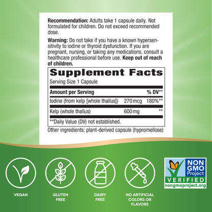 Nature's Way Kelp 600 mg - Supports Thyroid Function - 180 Capsules | Non-GMO Project Verified