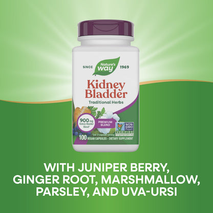 Nature's Way Kidney Bladder Premium Blend, Traditional Herbs Supplement, 900 mg per 2-Capsule Serving, Non-GMO Project Verified, Vegan, 100 Capsules (Packaging May Vary)
