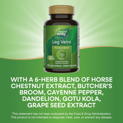 Nature's Way Leg Veins – 6-Herb Vegan Formula with Horse Chestnut, 120 Capsules (2-Pack)